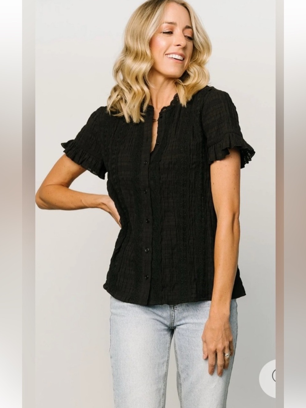 BALTIC BORN Zara Lace Top Black Button Front Romantic Blouse Medium NWOT